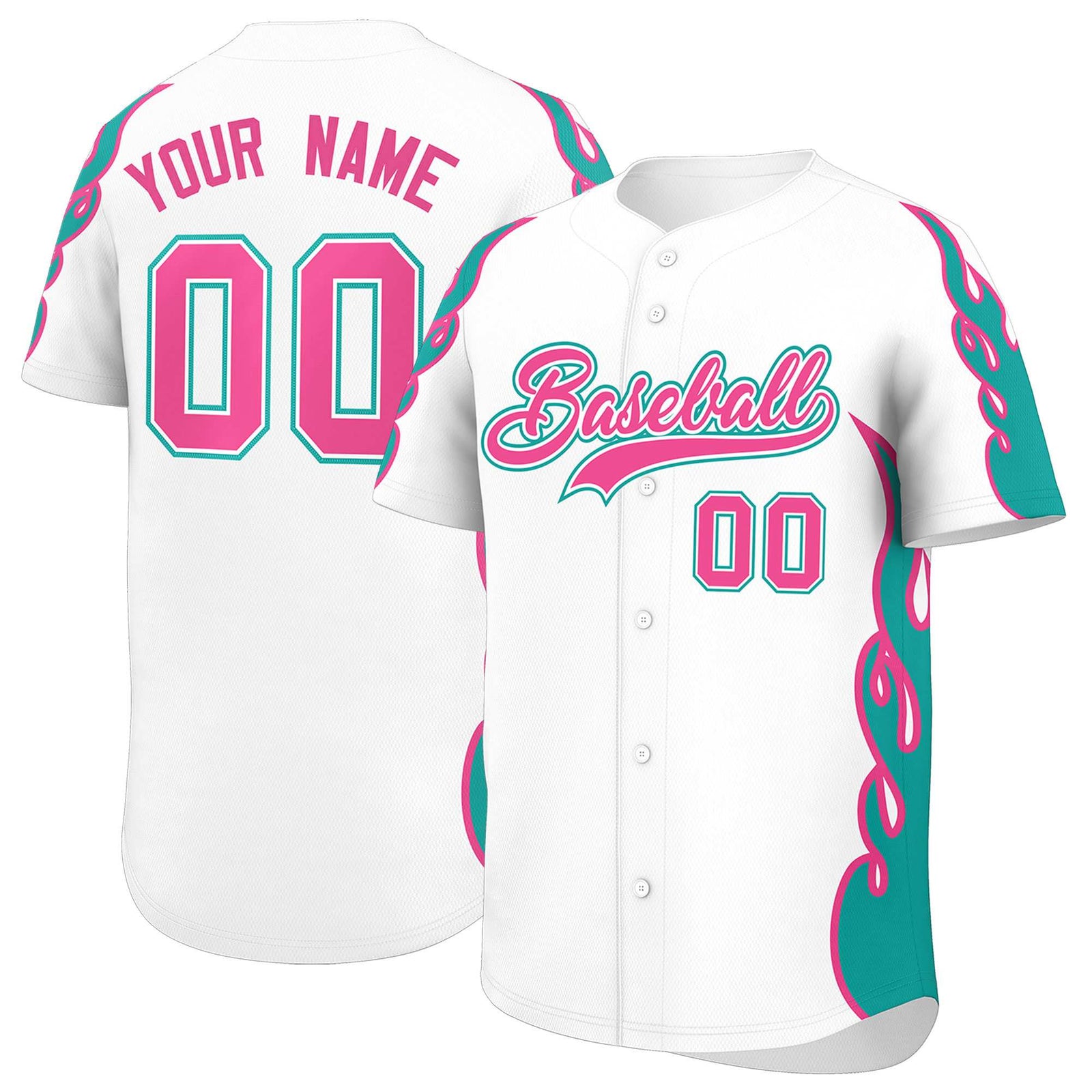 Custom White Aqua Side Flame Outline Pattern Sports Uniform Basetball Jersey
