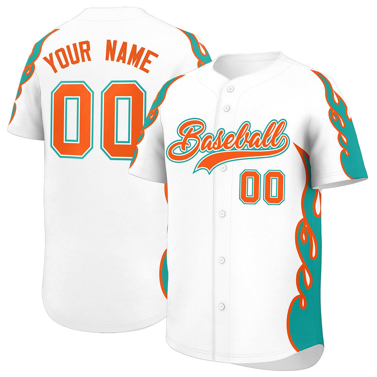 Custom White Aqua Side Flame Outline Pattern Sports Uniform Basetball Jersey