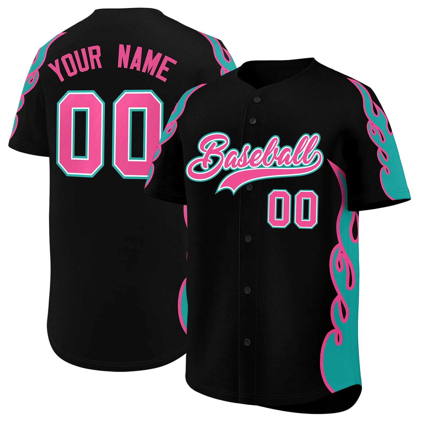 Custom Black Aqua Side Flame Outline Pattern Sports Uniform Basetball Jersey