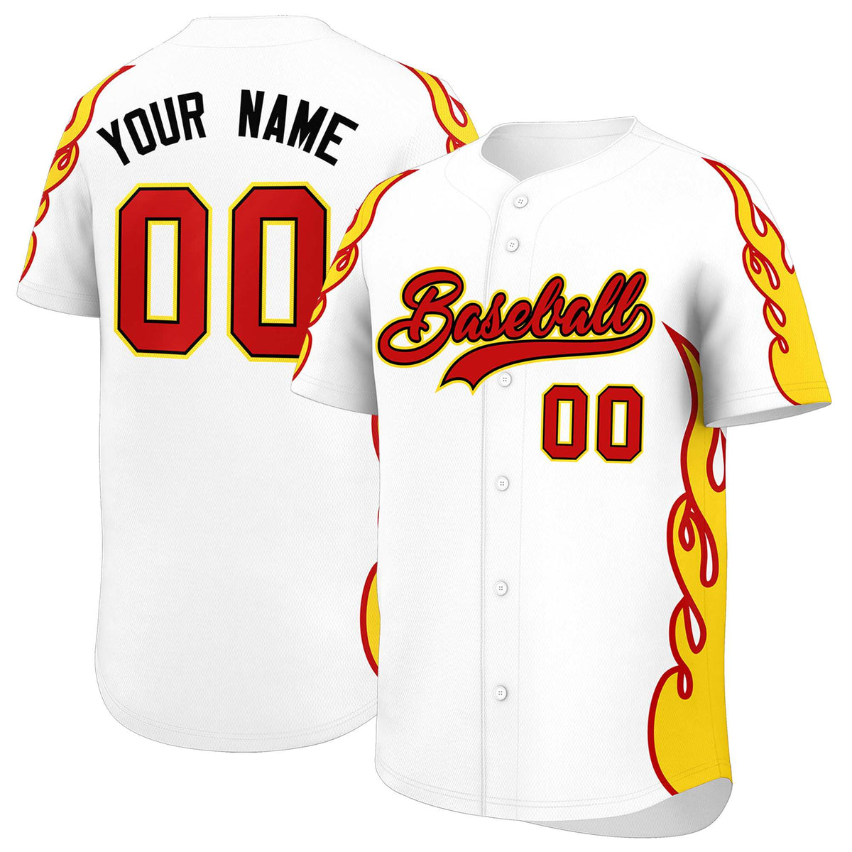 Custom White Gold Side Flame Outline Pattern Sports Uniform Basetball Jersey
