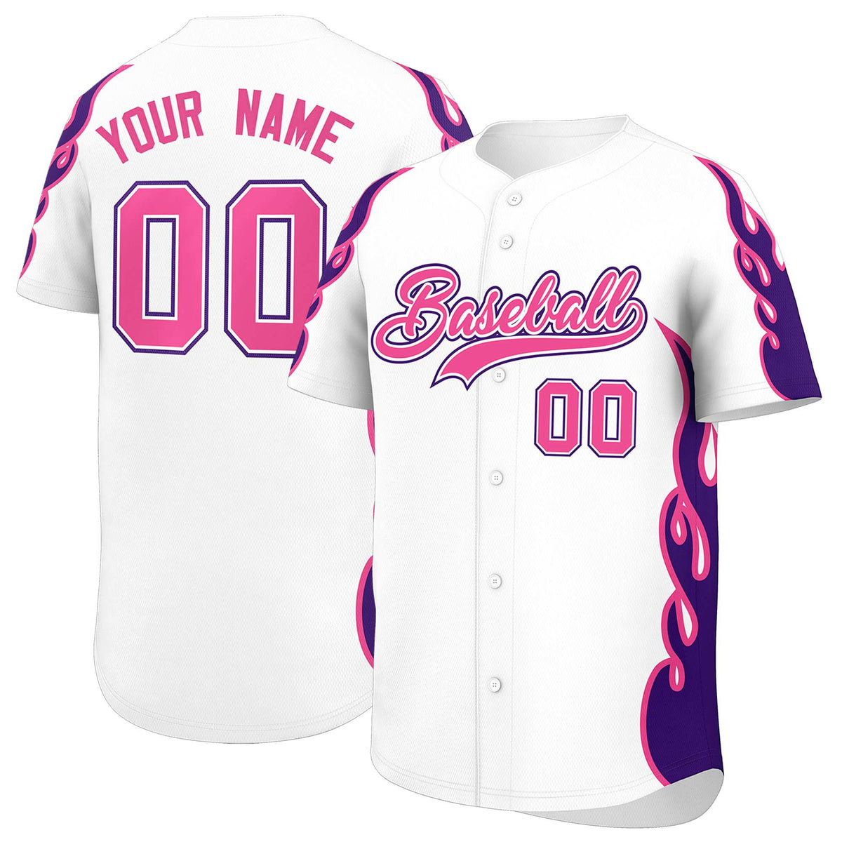 Custom White Purple Side Flame Outline Pattern Sports Uniform Basetball Jersey