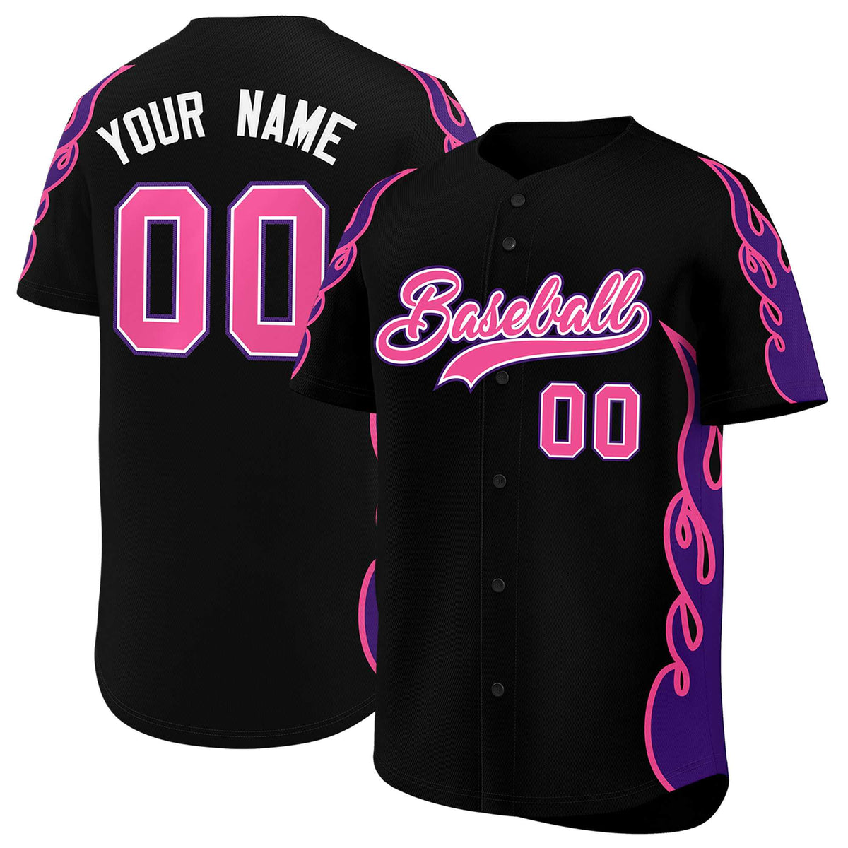 Custom Black Purple Side Flame Outline Pattern Sports Uniform Basetball Jersey