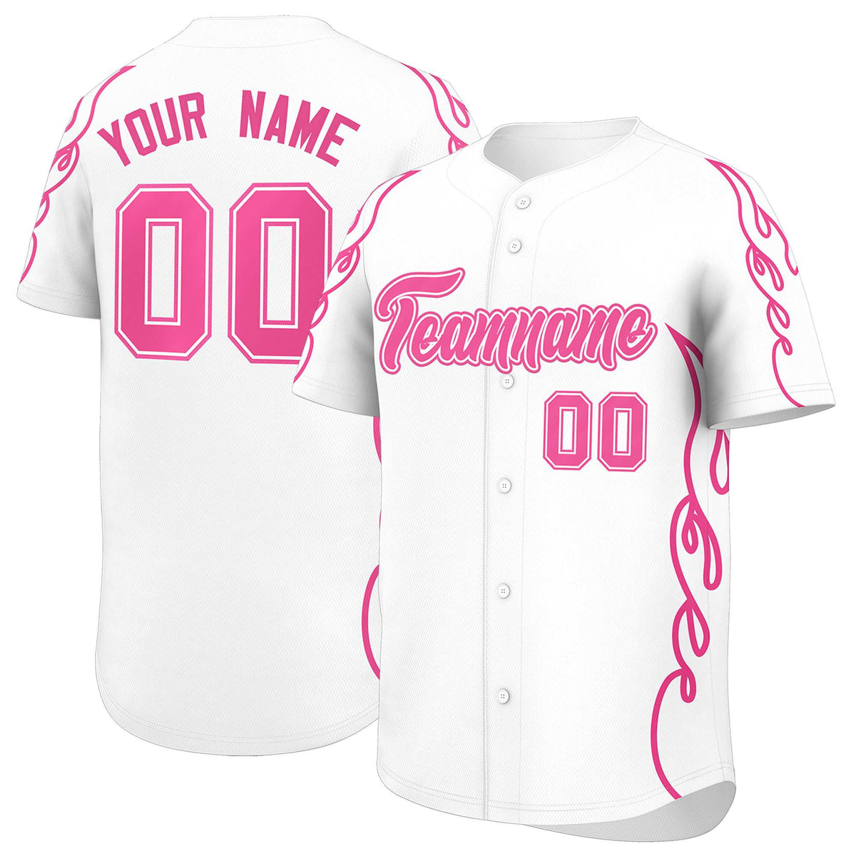 Custom White Pink Side Flame Outline Pattern Sports Uniform Basetball Jersey