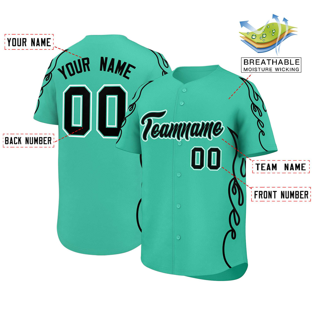 Custom Bright Green Black Side Flame Outline Pattern Sports Uniform Basetball Jersey