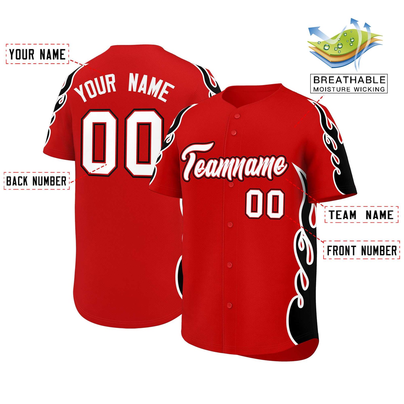 Custom Red Black Side Flame Outline Pattern Sports Uniform Basetball Jersey