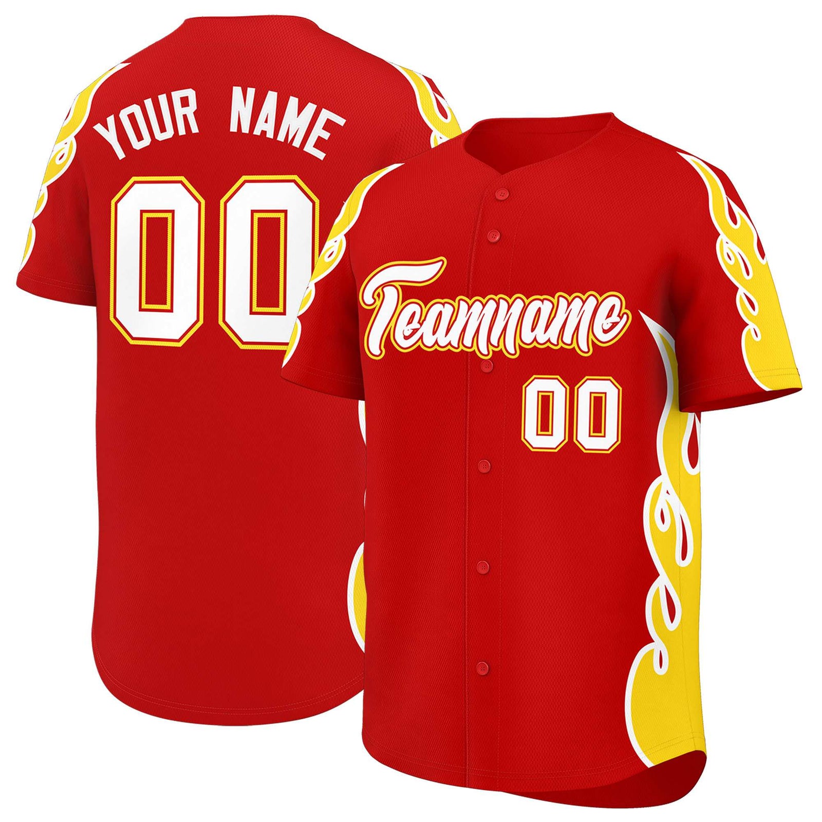 Custom Red Gold Side Flame Outline Pattern Sports Uniform Basetball Jersey