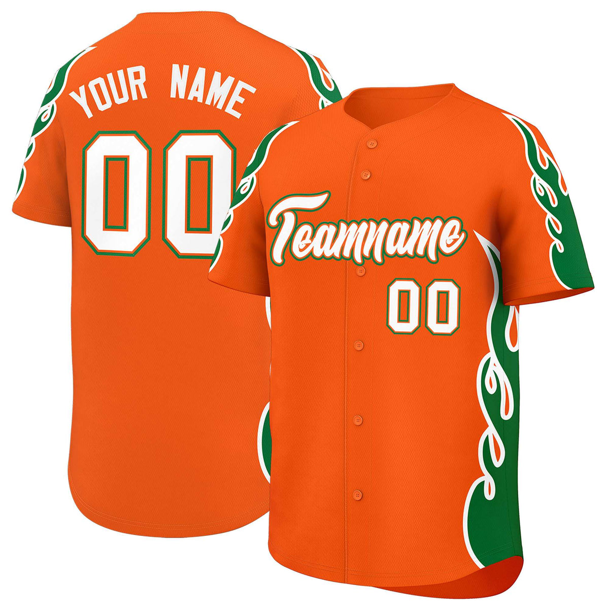 Custom Orange Kelly Green Side Flame Outline Pattern Sports Uniform Basetball Jersey