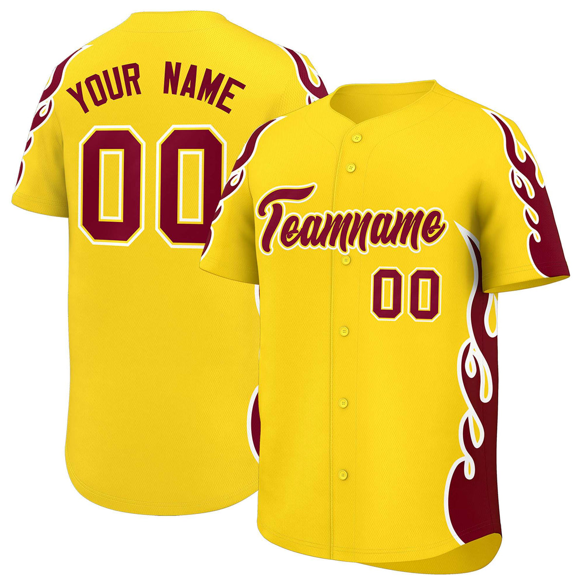 Custom Gold Crimson Side Flame Outline Pattern Sports Uniform Basetball Jersey