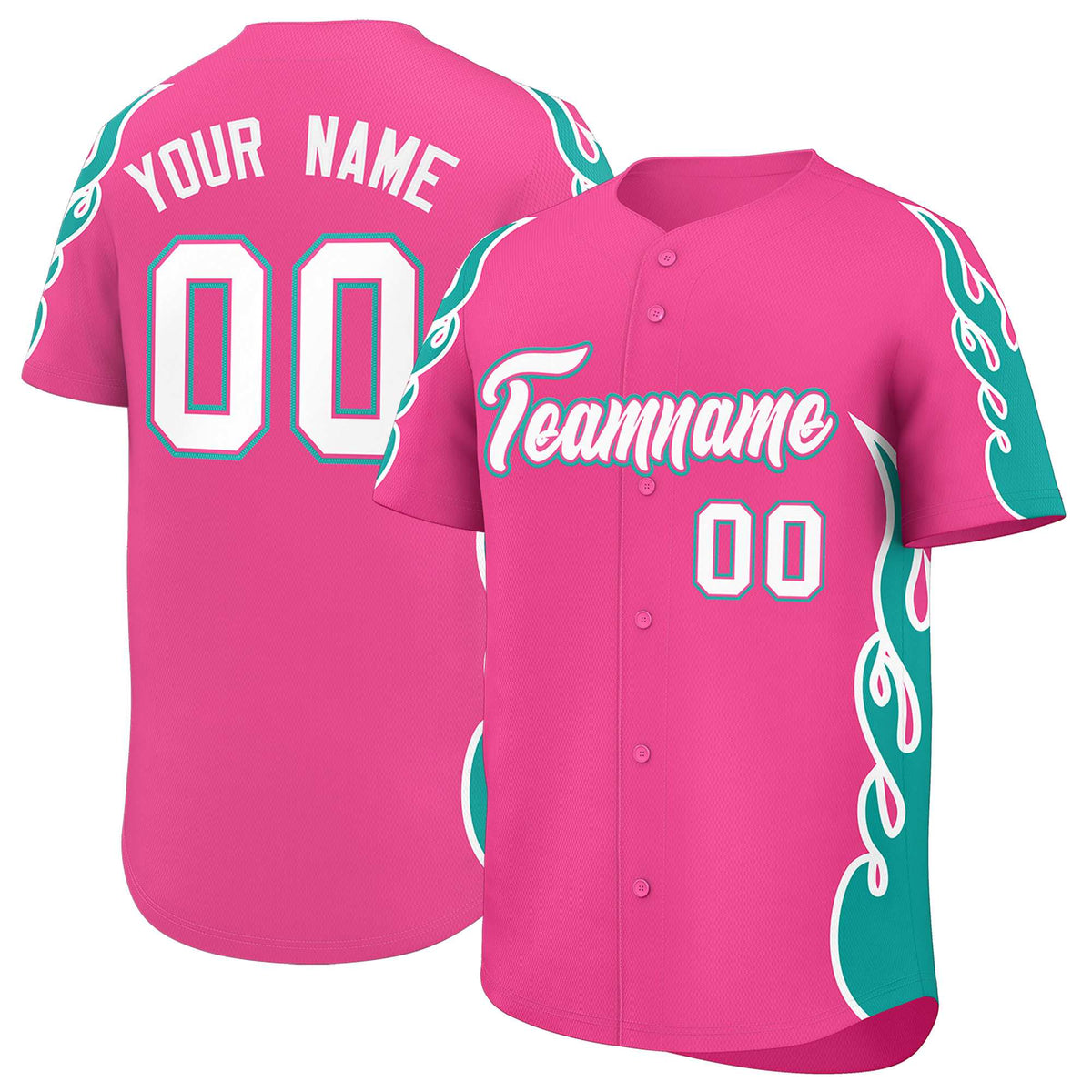Custom Pink Aqua Side Flame Outline Pattern Sports Uniform Basetball Jersey