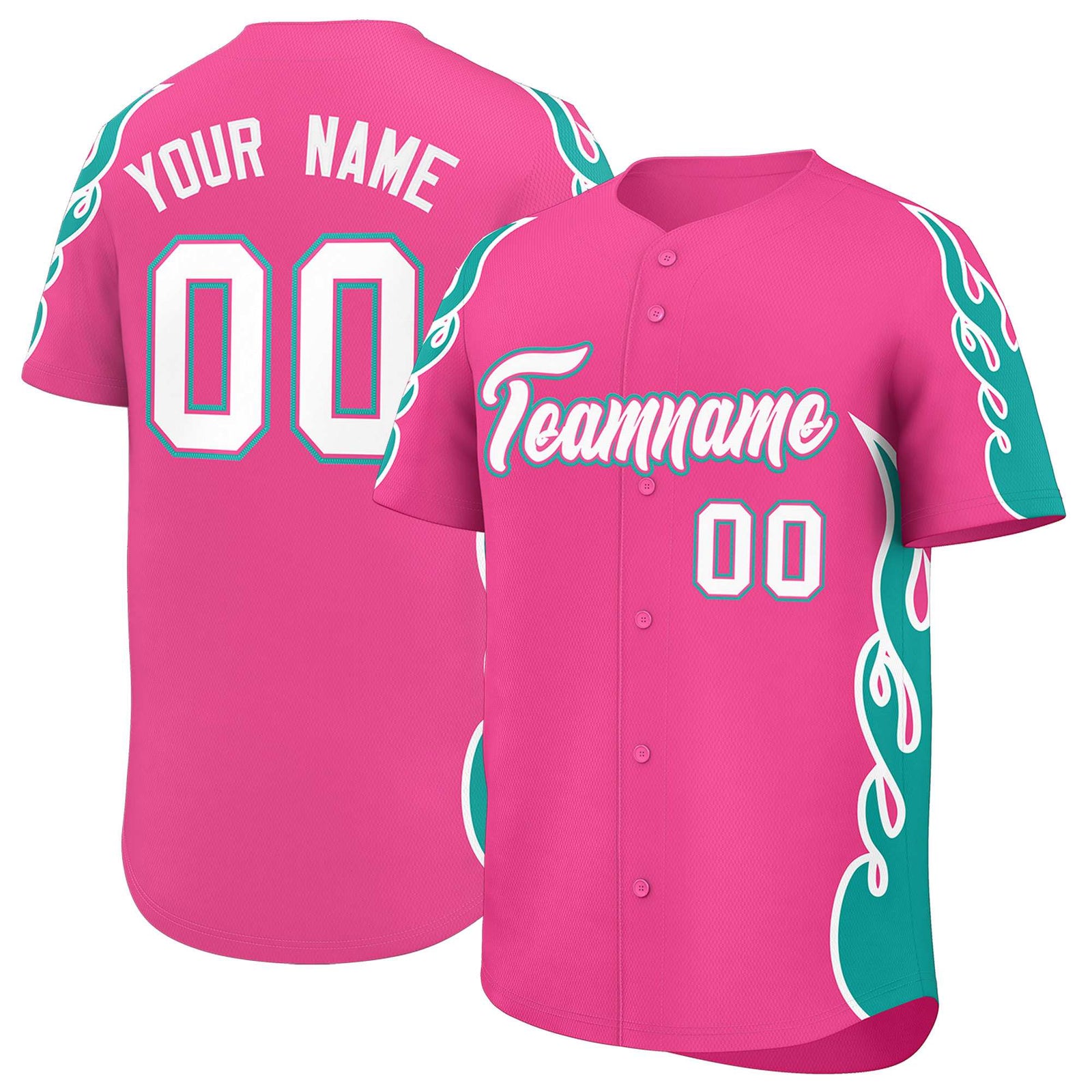 Custom Pink Aqua Side Flame Outline Pattern Sports Uniform Basetball Jersey