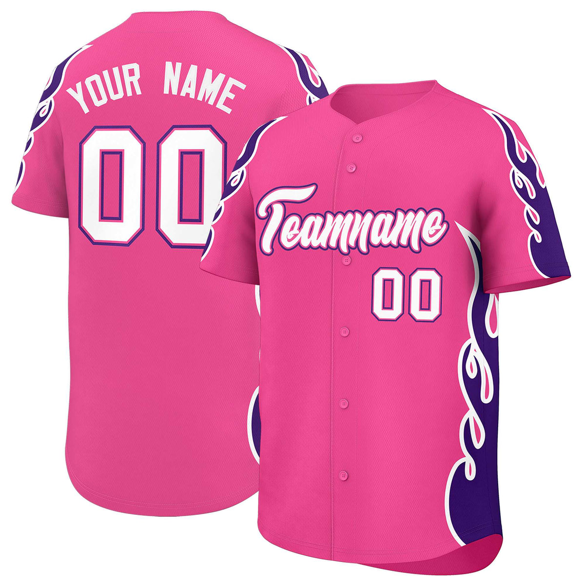 Custom Pink Purple Side Flame Outline Pattern Sports Uniform Basetball Jersey