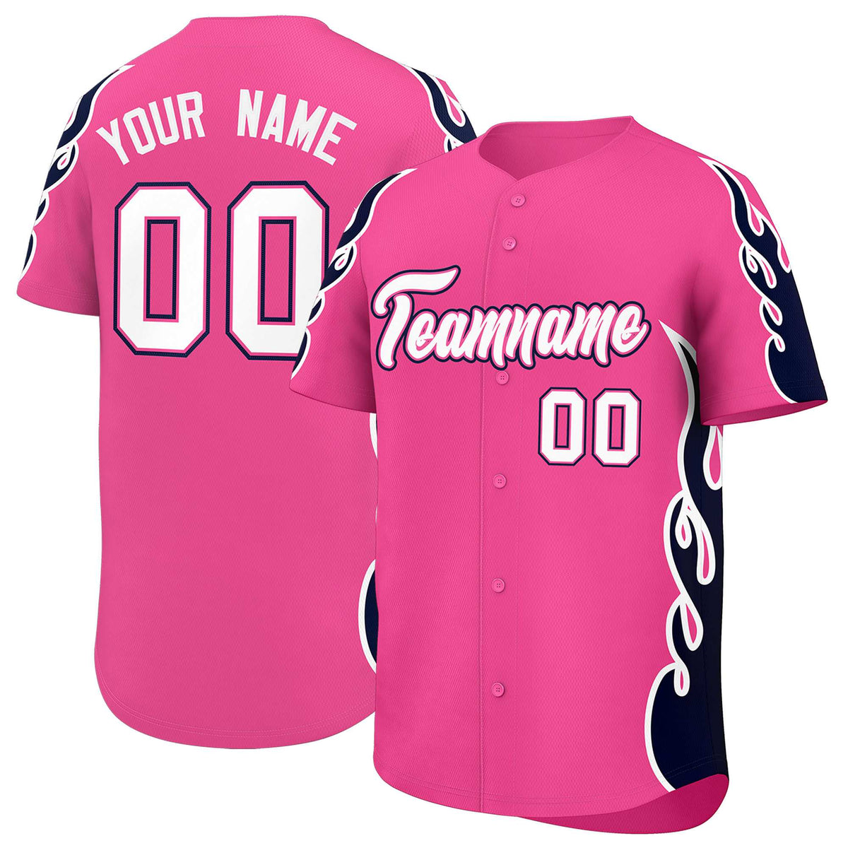 Custom Pink Navy Side Flame Outline Pattern Sports Uniform Basetball Jersey