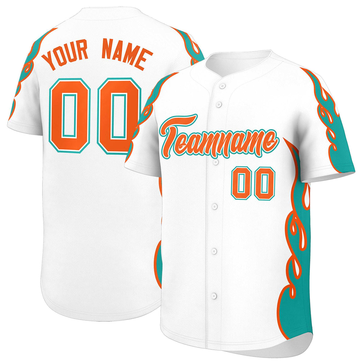 Custom White Aqua Side Flame Outline Pattern Sports Uniform Basetball Jersey