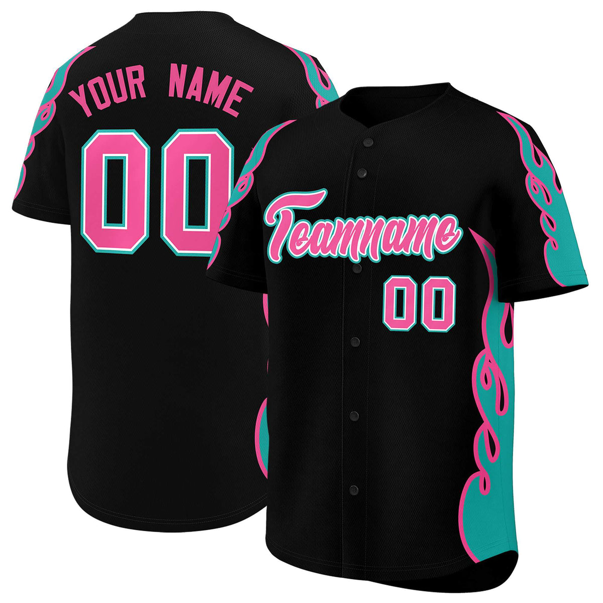 Custom Black Aqua Side Flame Outline Pattern Sports Uniform Basetball Jersey