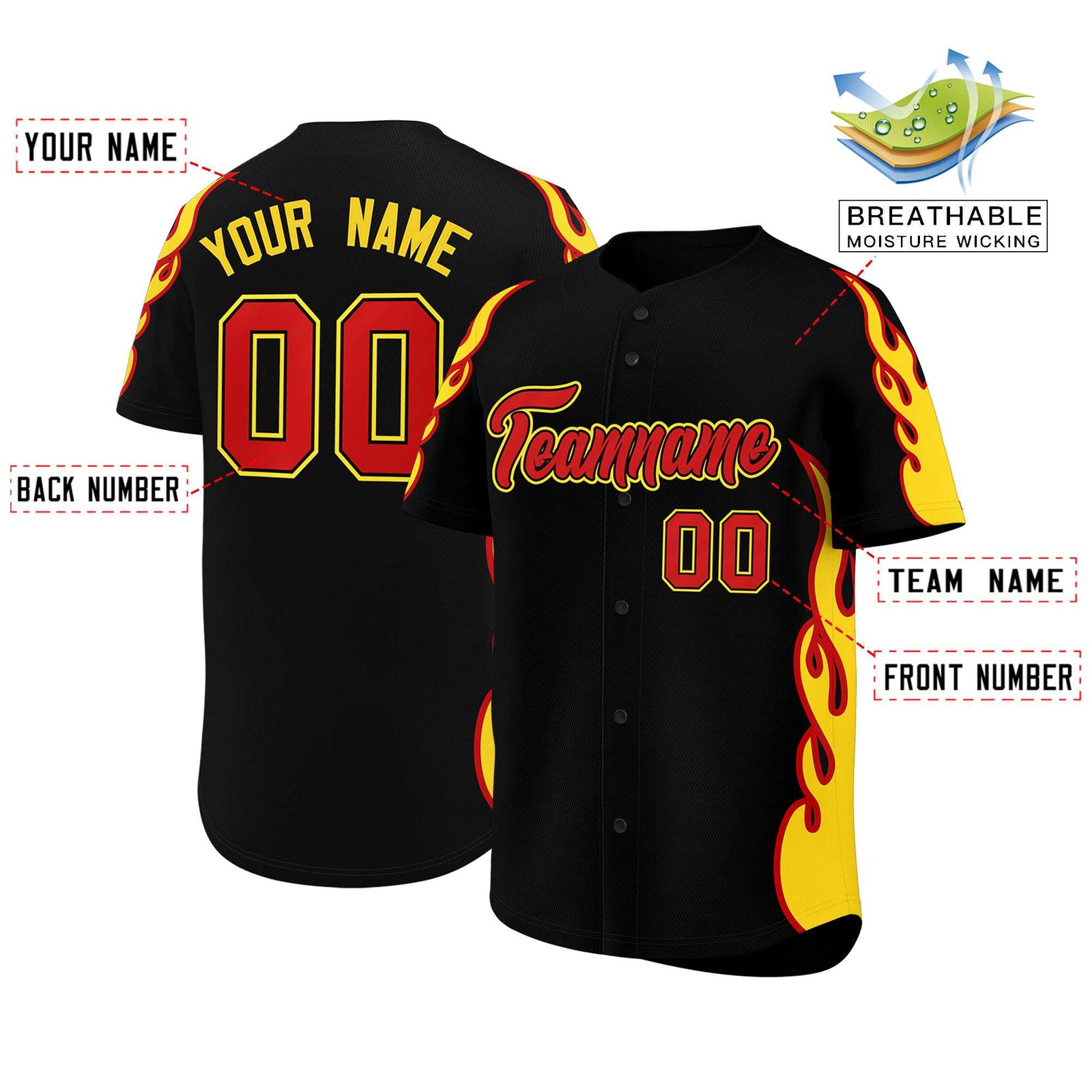 Custom Black Gold Side Flame Outline Pattern Sports Uniform Basetball Jersey