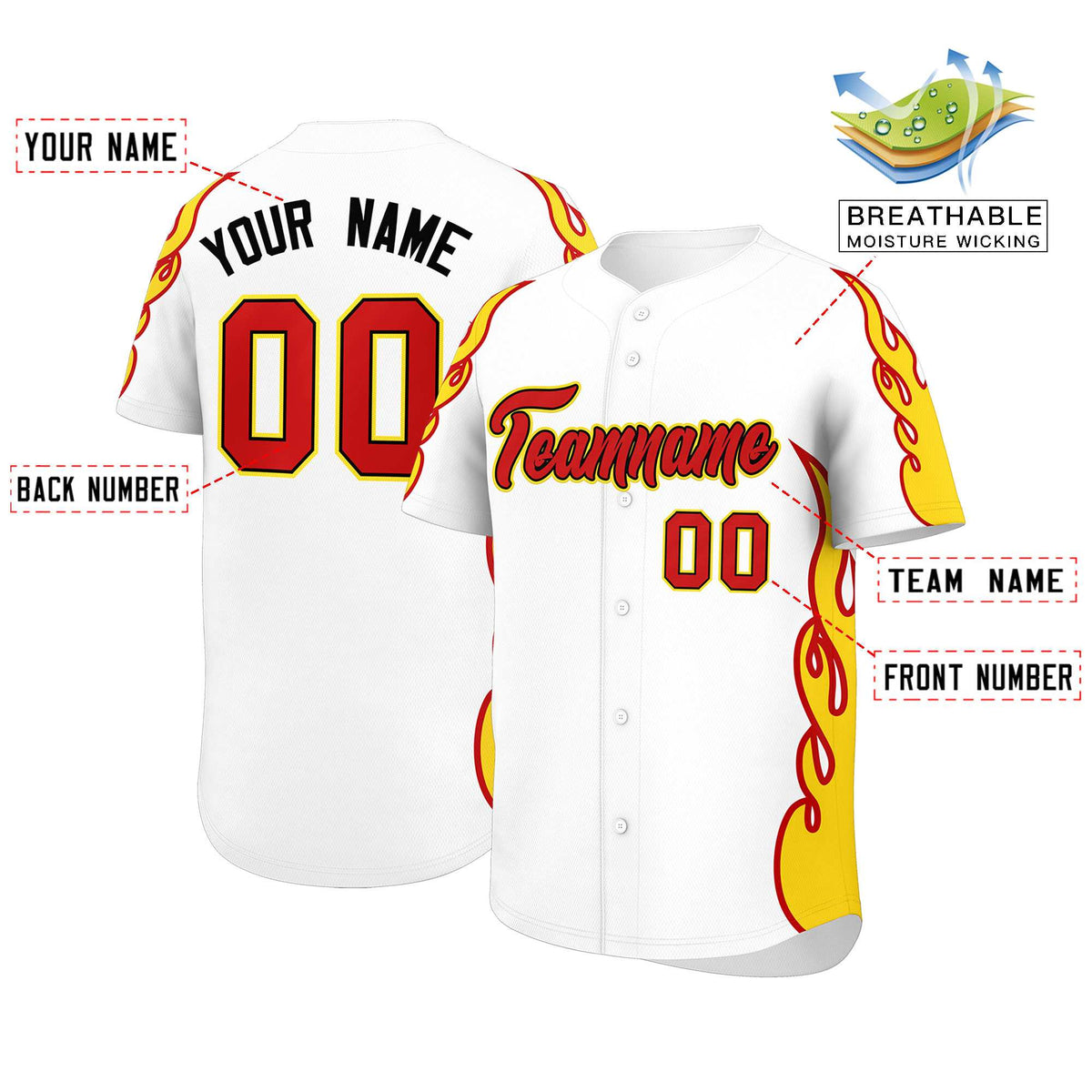 Custom White Gold Side Flame Outline Pattern Sports Uniform Basetball Jersey