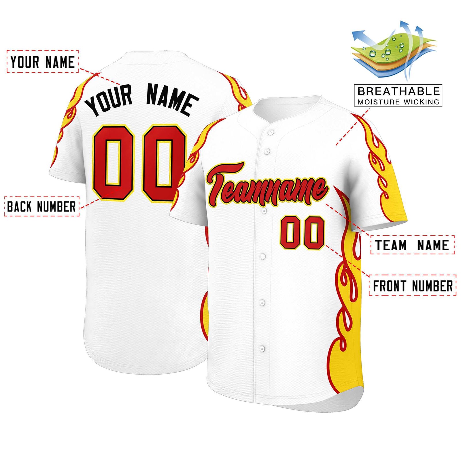 Custom White Gold Side Flame Outline Pattern Sports Uniform Basetball Jersey