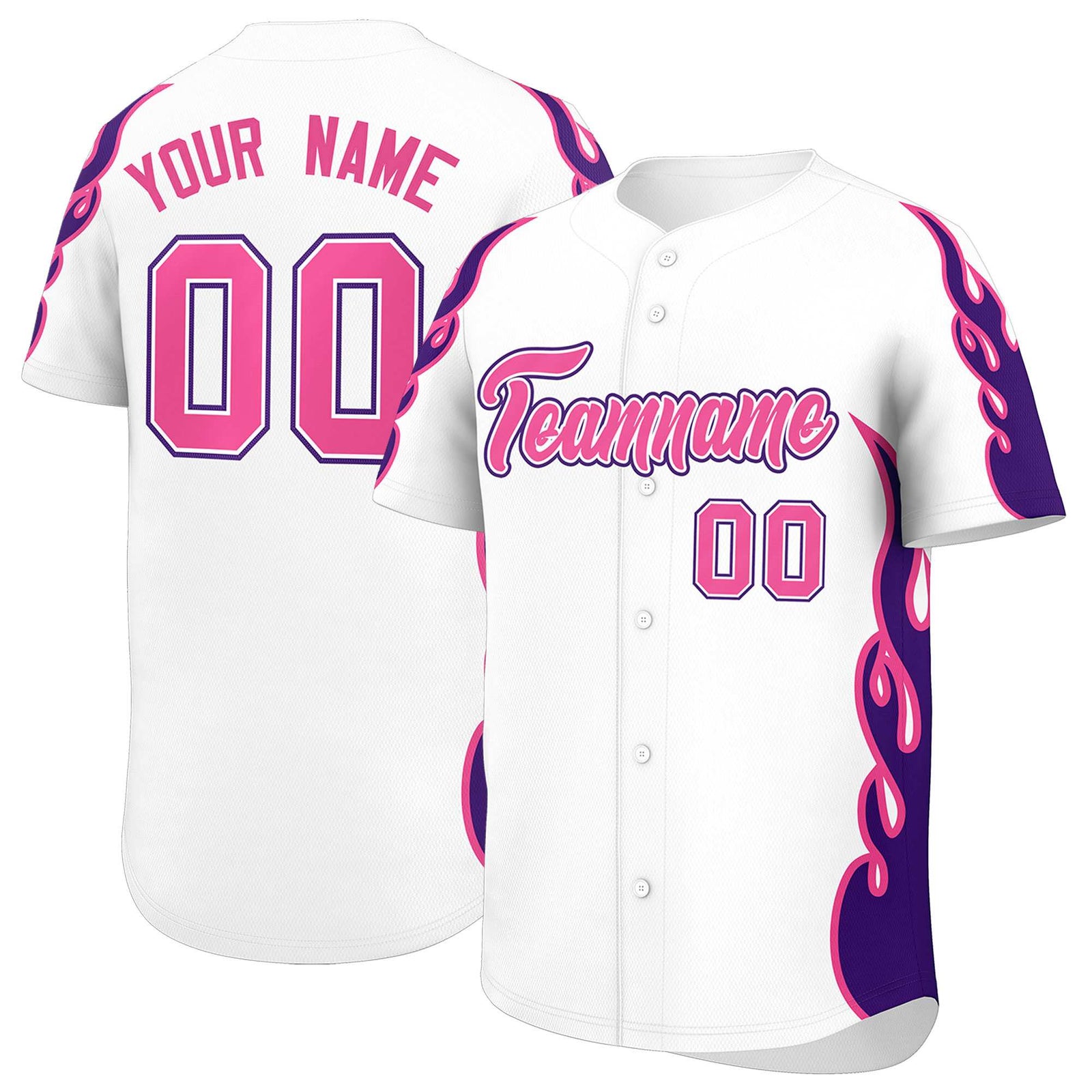 Custom White Purple Side Flame Outline Pattern Sports Uniform Basetball Jersey