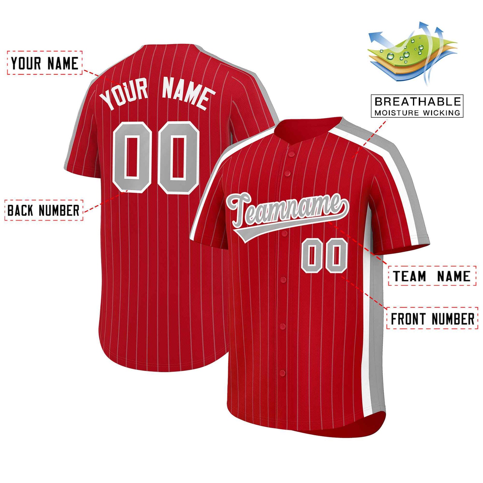 Custom Red Gray Pinstripe Personalized Side Two-tone Authentic Baseball Jersey