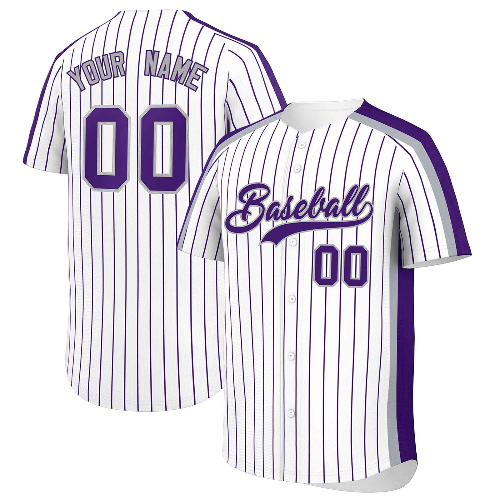 Custom White Purple Pinstripe Personalized Side Two-tone Authentic Baseball Jersey