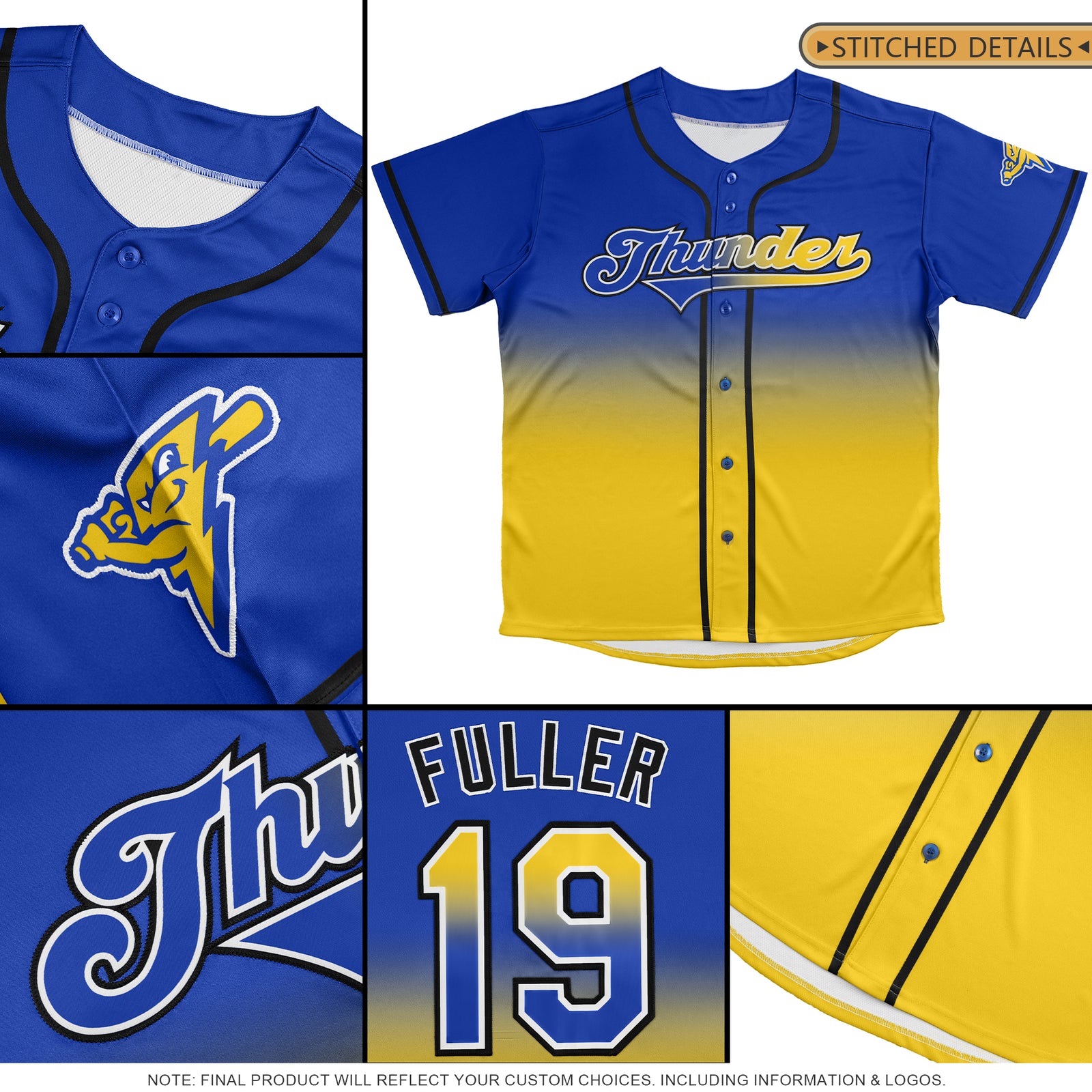 Custom Royal Gold Gradient Fashion Authentic Baseball Jersey