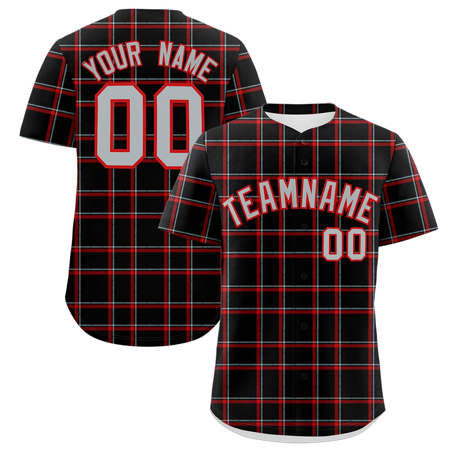 Custom Black Personalized Plaid Design Authentic Baseball Jersey