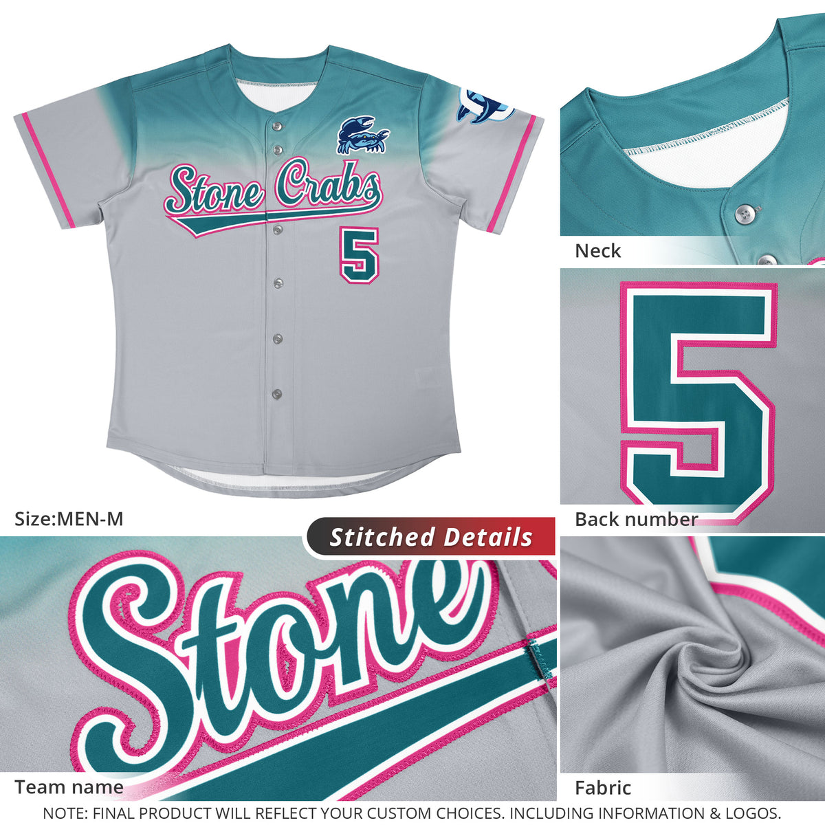 Custom Gray Aqua Gradient Fashion Design Authentic Baseball Jersey