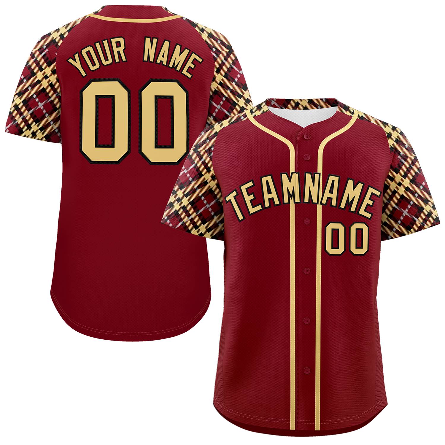 Custom Crimson Khaki-Black Personalized Raglan Sleeves Authentic Baseball Jersey