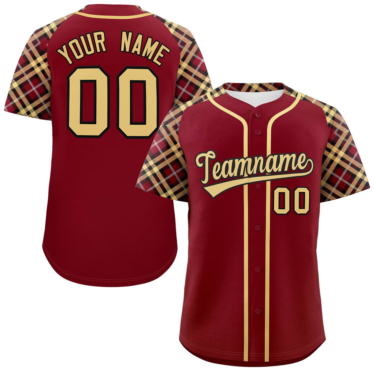Custom Crimson Khaki-Black Personalized Raglan Sleeves Authentic Baseball Jersey
