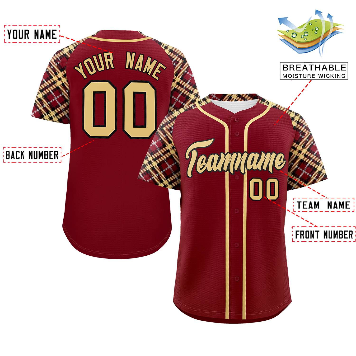 Custom Crimson Khaki-Black Personalized Raglan Sleeves Authentic Baseball Jersey