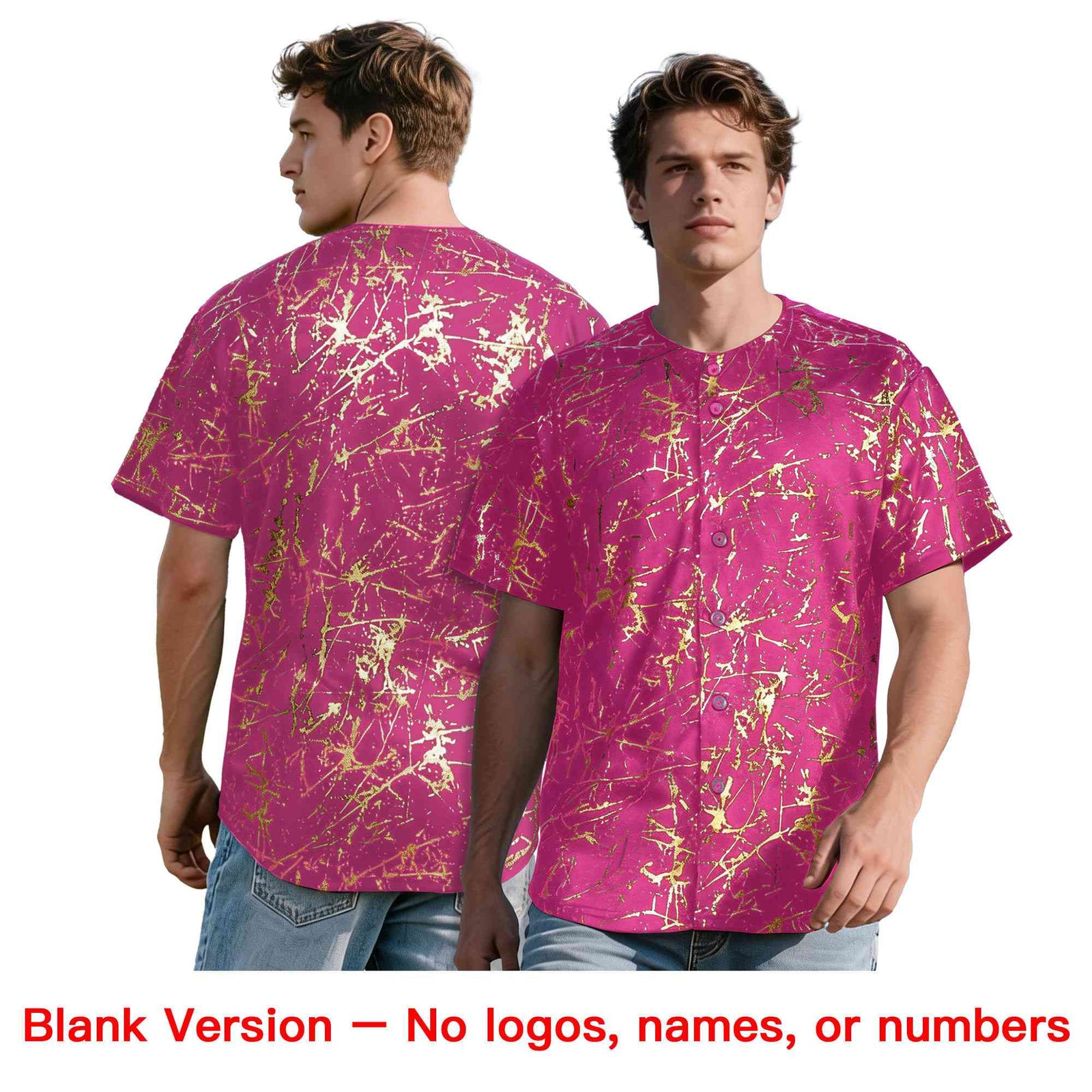 Custom Pink Navy Metallic Gold Splatter Breathable&Wrinkle-Resistant Baseball Jersey