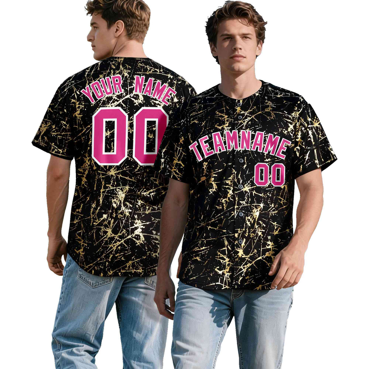 Custom Black Rose Red Shiny Gold Cracked Texture Baseball Jersey