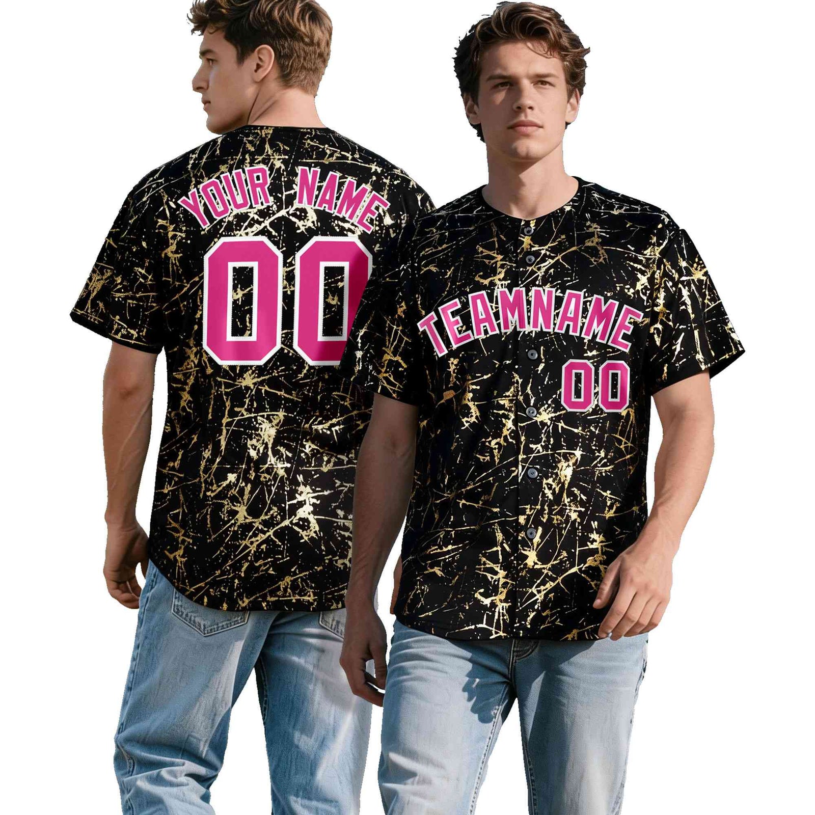 Custom Black Rose Red Shiny Gold Cracked Texture Baseball Jersey