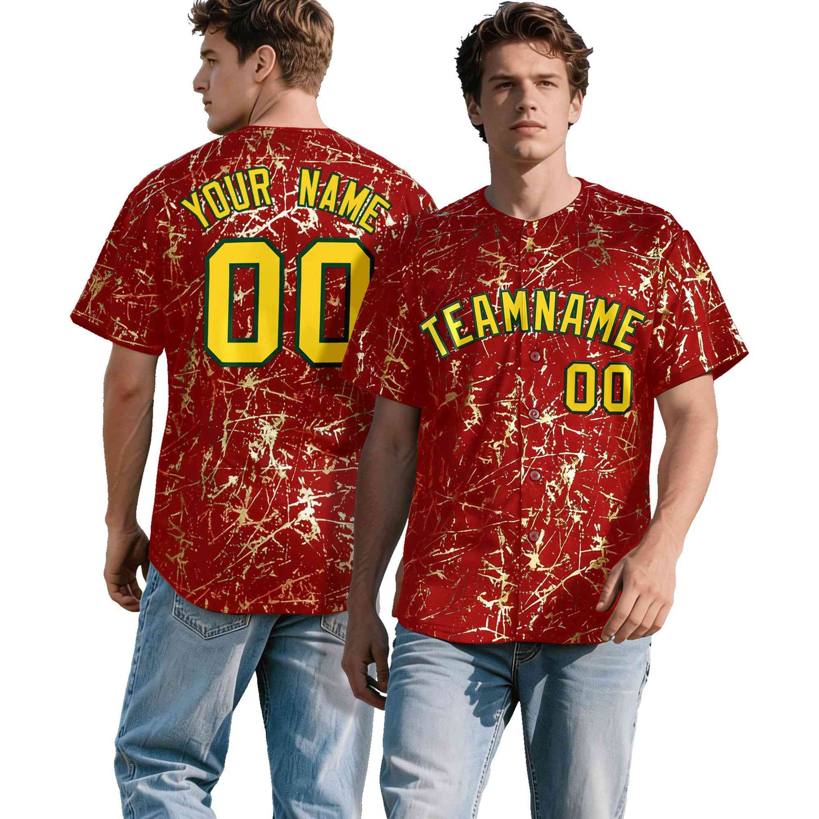 Custom Red Gold Black&Shiny Gold Cracked Foil Breathable Mesh Streetwear Baseball Jersey
