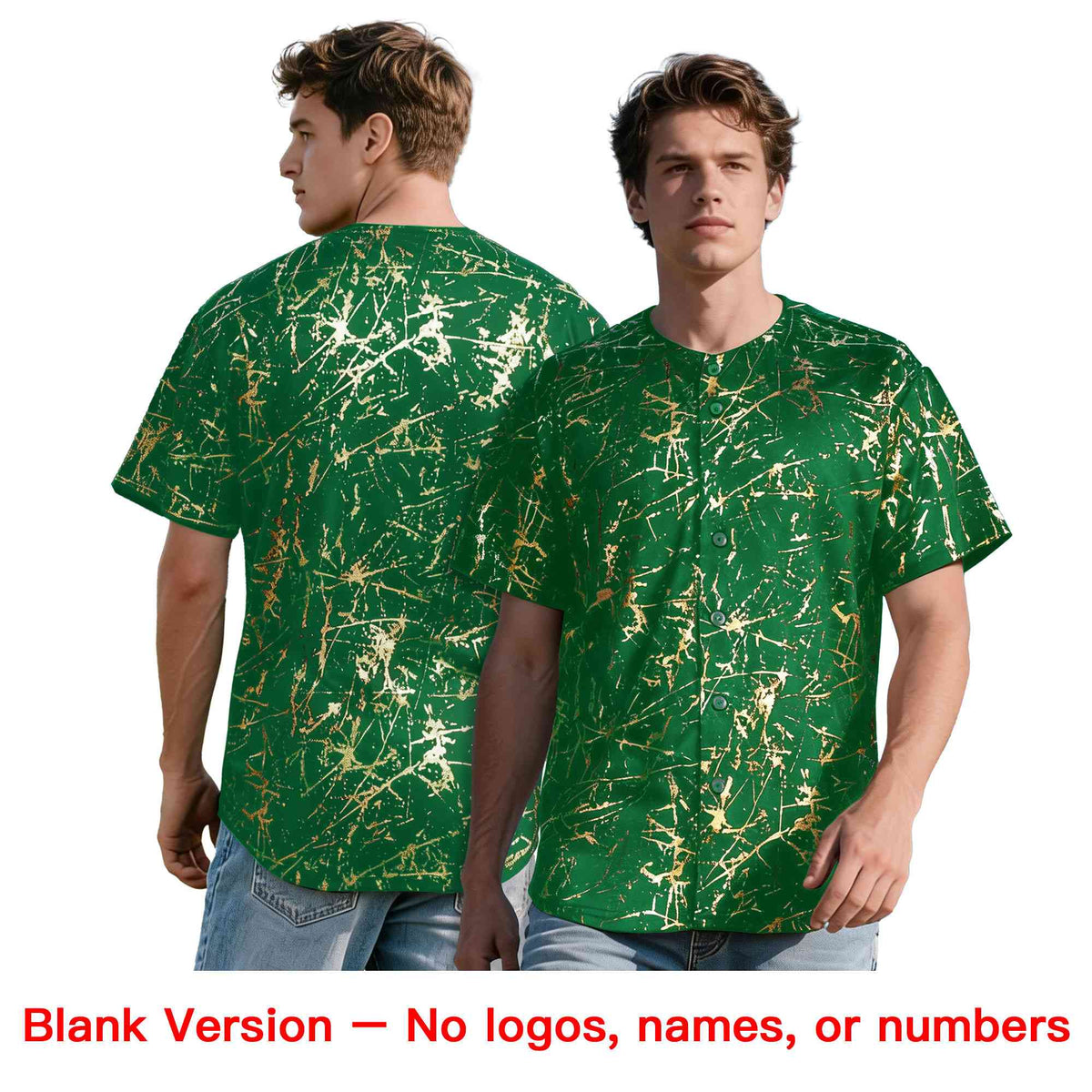 Custom Kelly Green Old Gold Black&Shiny Gold Cracked Foil Hip Hop Button Down Baseball Jersey