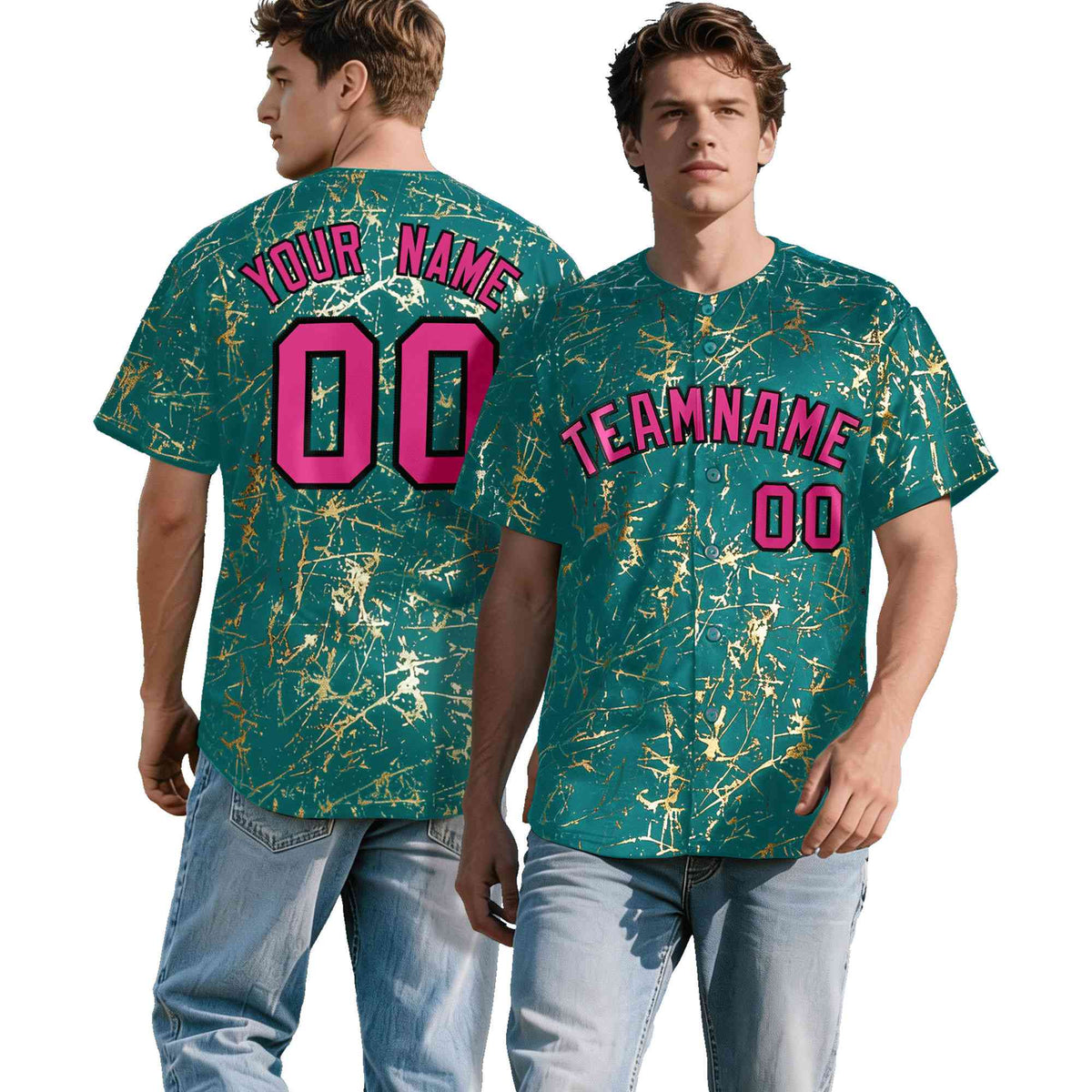 Custom Teal Rose Red Black&Gold Marble Print Clubwear Party Streetwear Baseball Jersey