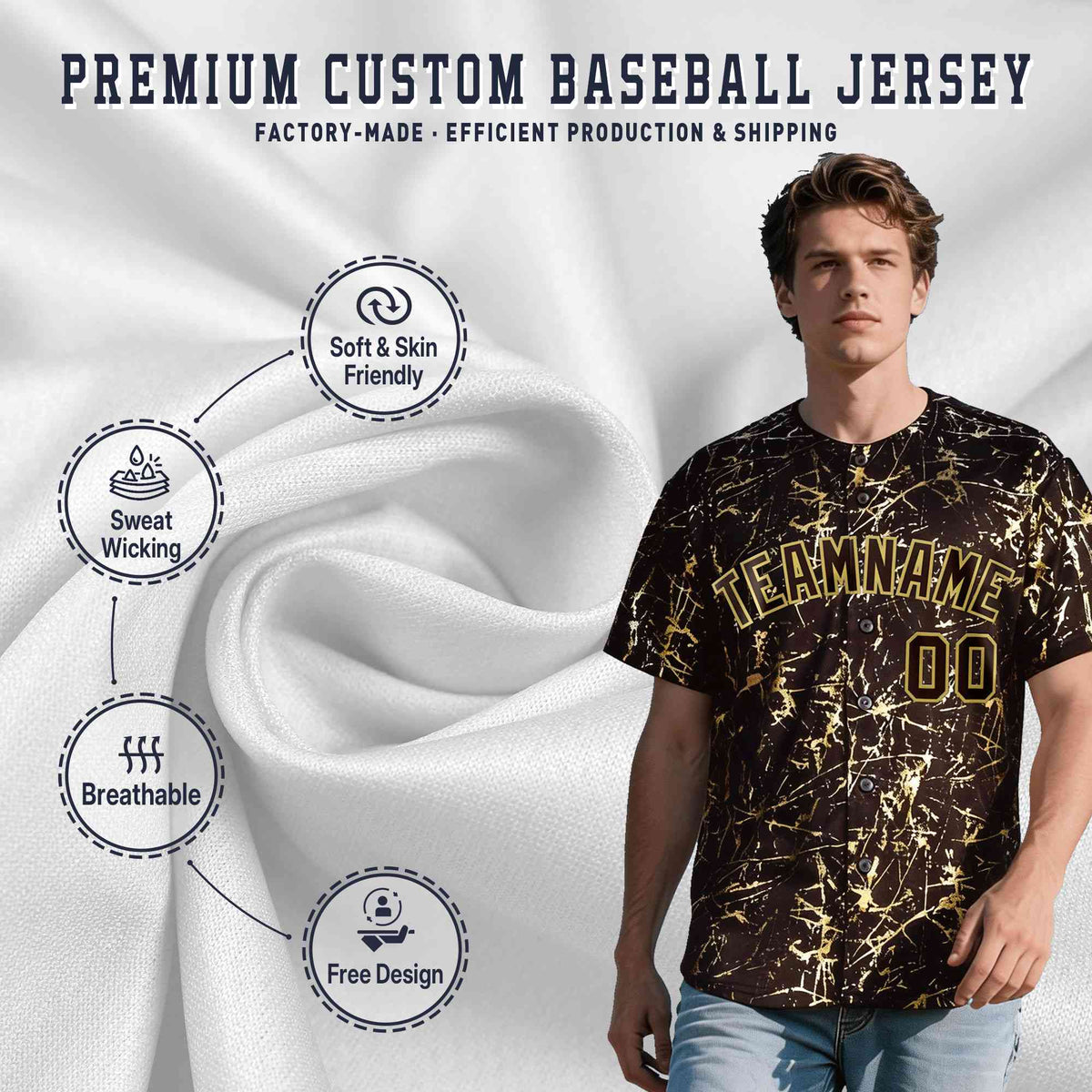 Custom Brown Old Gold Shiny Gold Cracked Texture Baseball Jersey