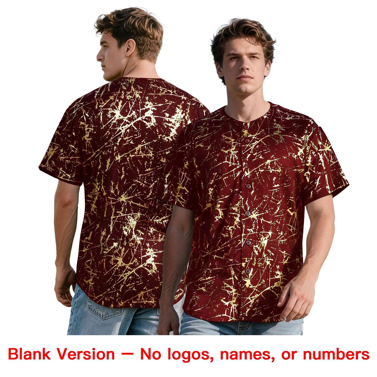 Custom Crimson Old Gold Black&Shiny Gold Cracked Foil Hip Hop Button Down Baseball Jersey