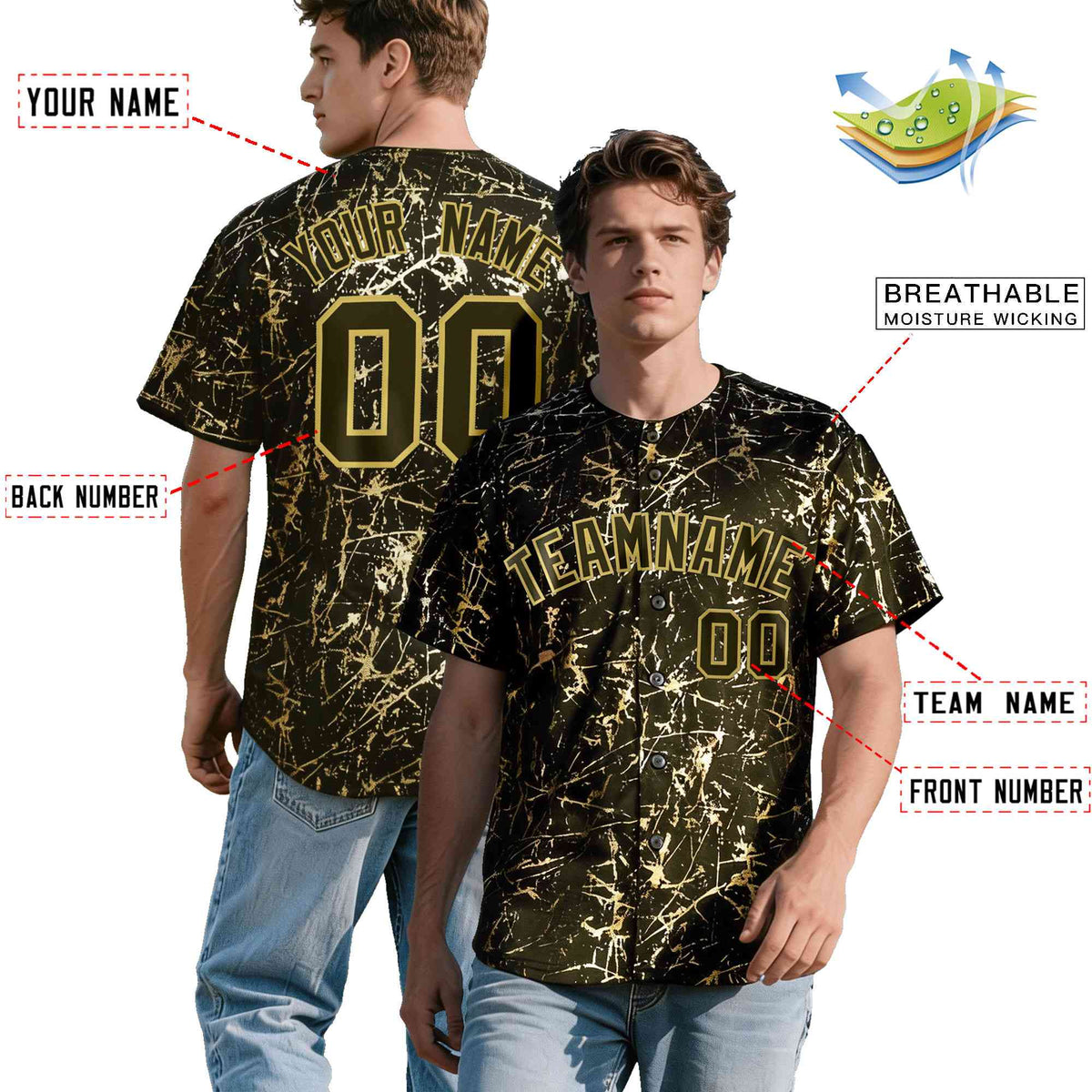 Custom Olive Old Gold Shiny Gold Cracked Texture Baseball Jersey