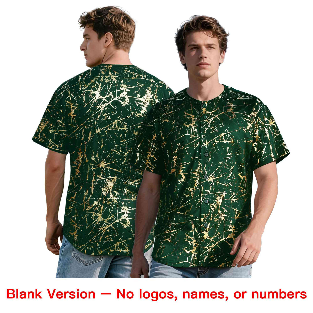 Custom Green Brown Metallic Gold Splatter Breathable&Wrinkle-Resistant Baseball Jersey