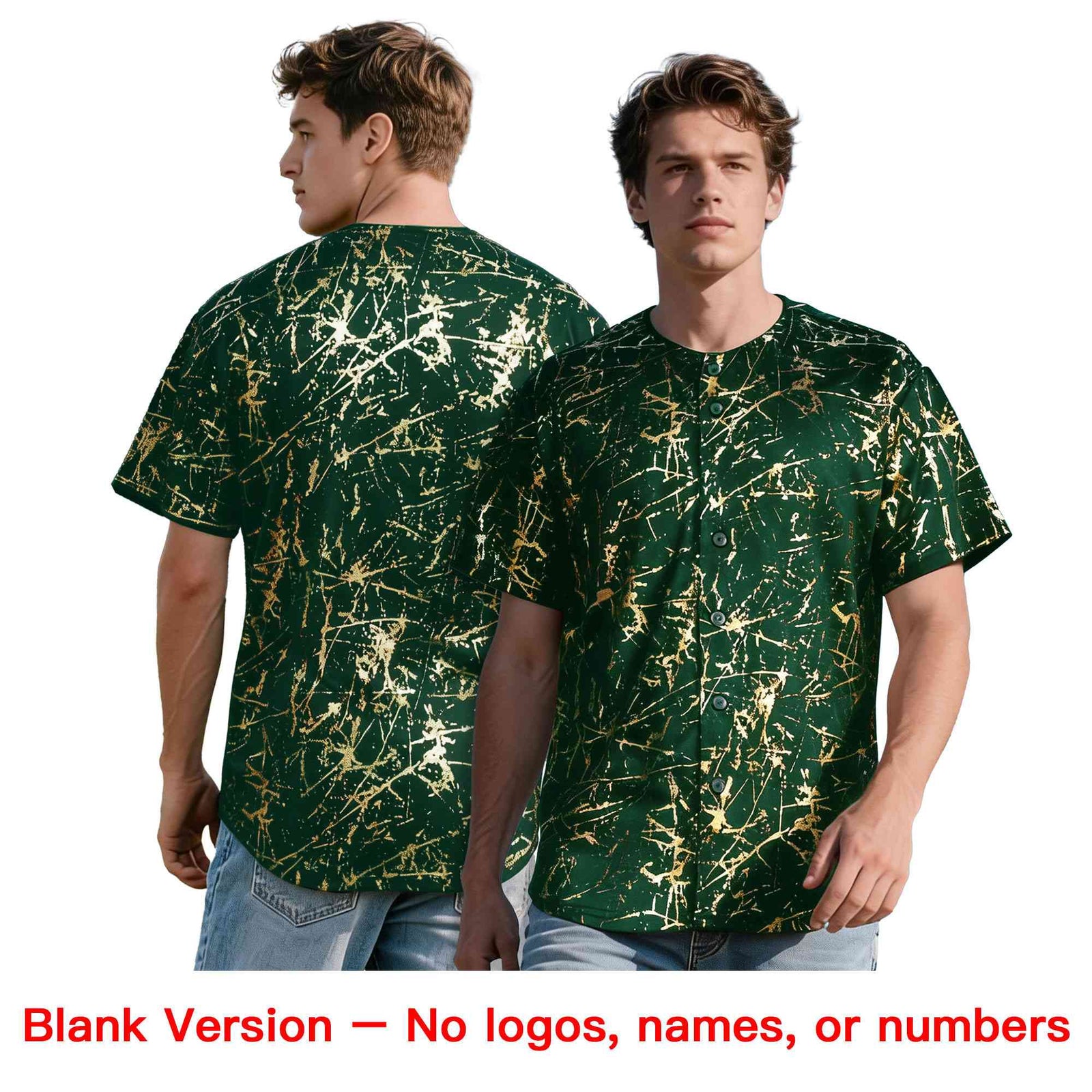 Custom Green Aqua Metallic Gold Splatter Urban Streetwear Baseball Jersey