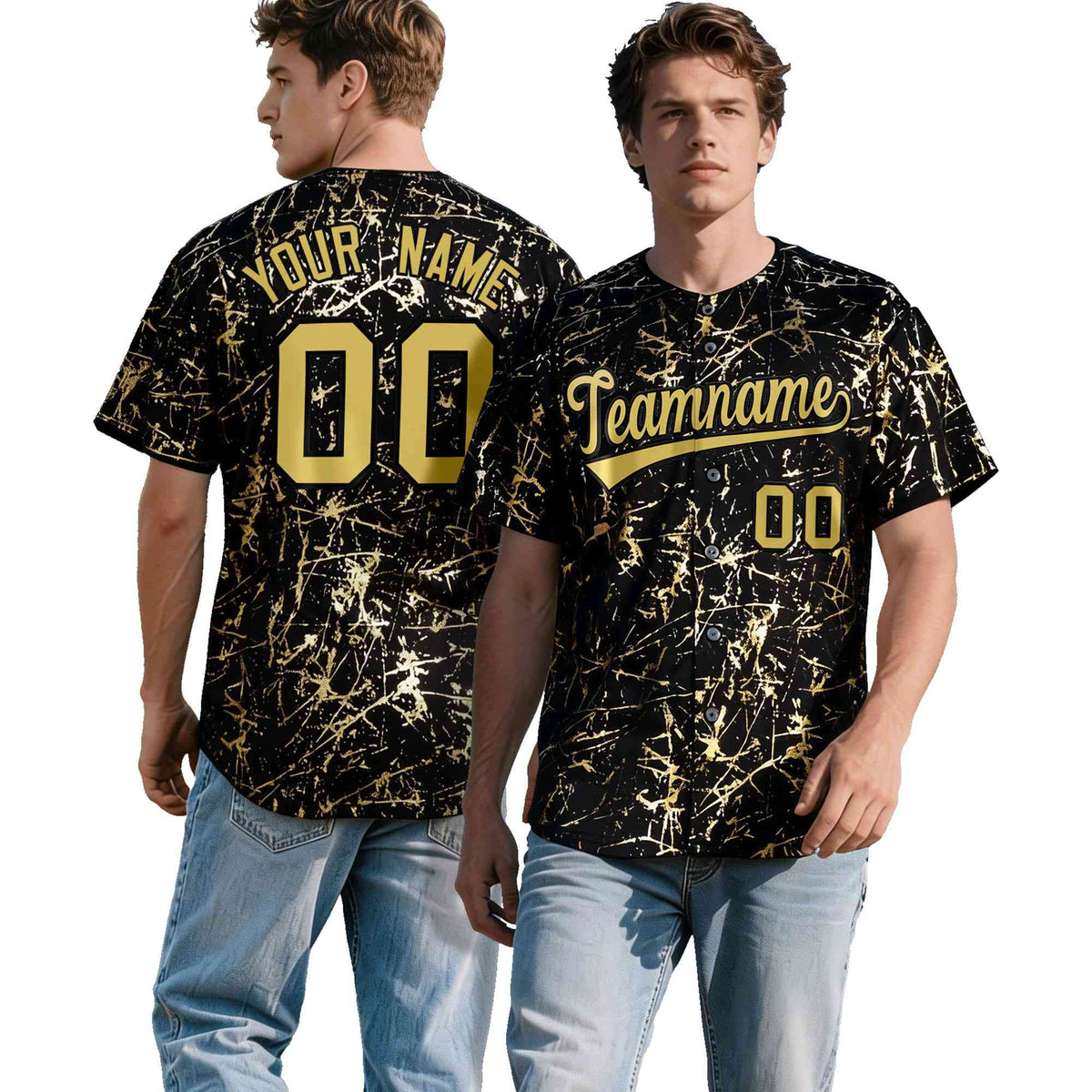 Custom Black Old Gold Shiny Gold Cracked Texture Baseball Jersey| KXKSHOP