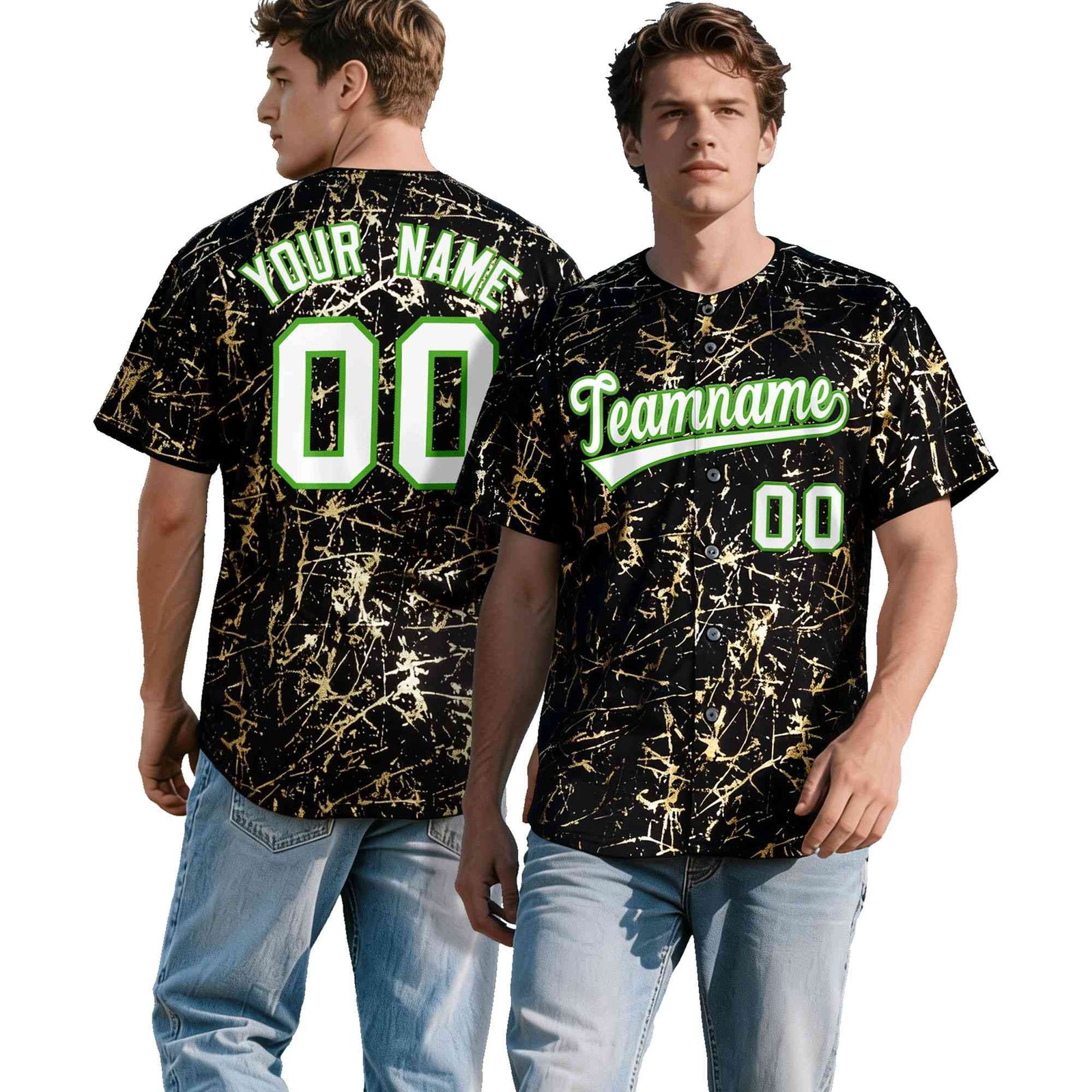 Custom Black White Black&Gold Marble Print Clubwear Party Streetwear Baseball Jersey| KXKSHOP