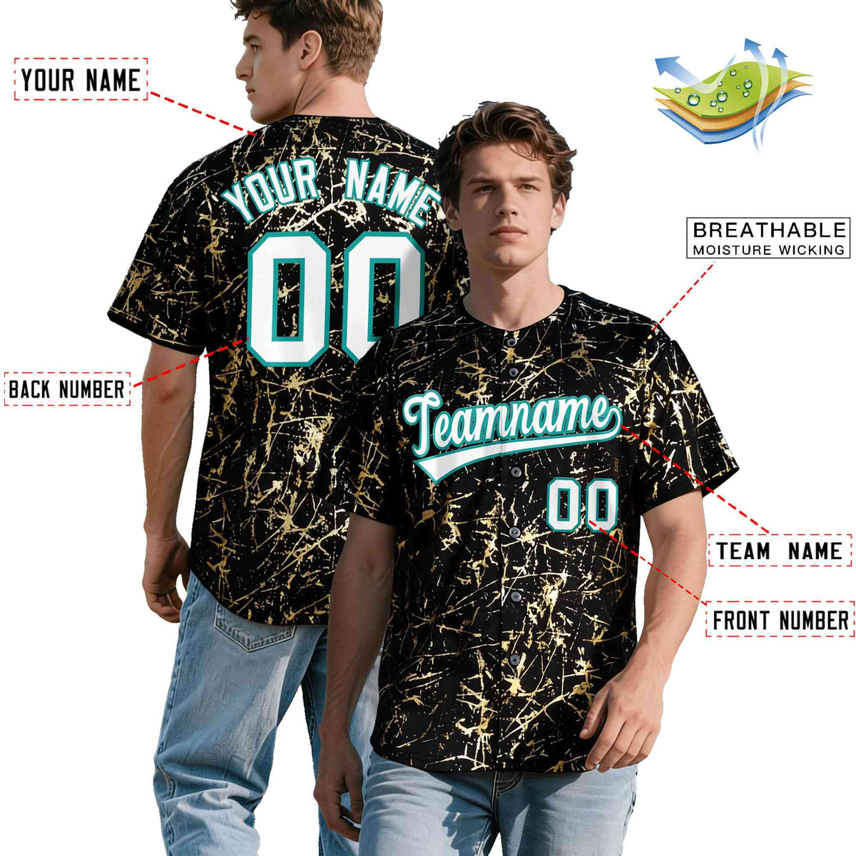Custom Black White Black&Shiny Gold Cracked Foil Breathable Mesh Streetwear Baseball Jersey| KXKSHOP