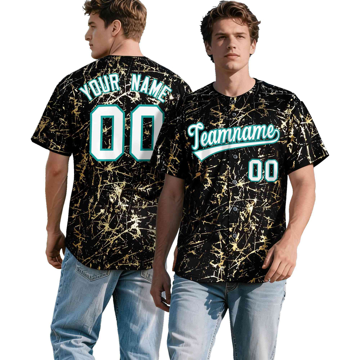 Custom Black White Black&Shiny Gold Cracked Foil Breathable Mesh Streetwear Baseball Jersey| KXKSHOP