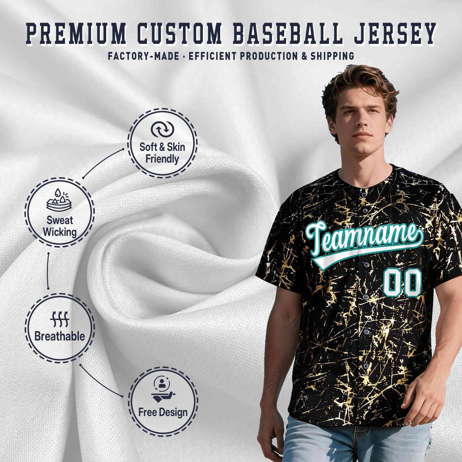 Custom Black White Black&Shiny Gold Cracked Foil Breathable Mesh Streetwear Baseball Jersey| KXKSHOP