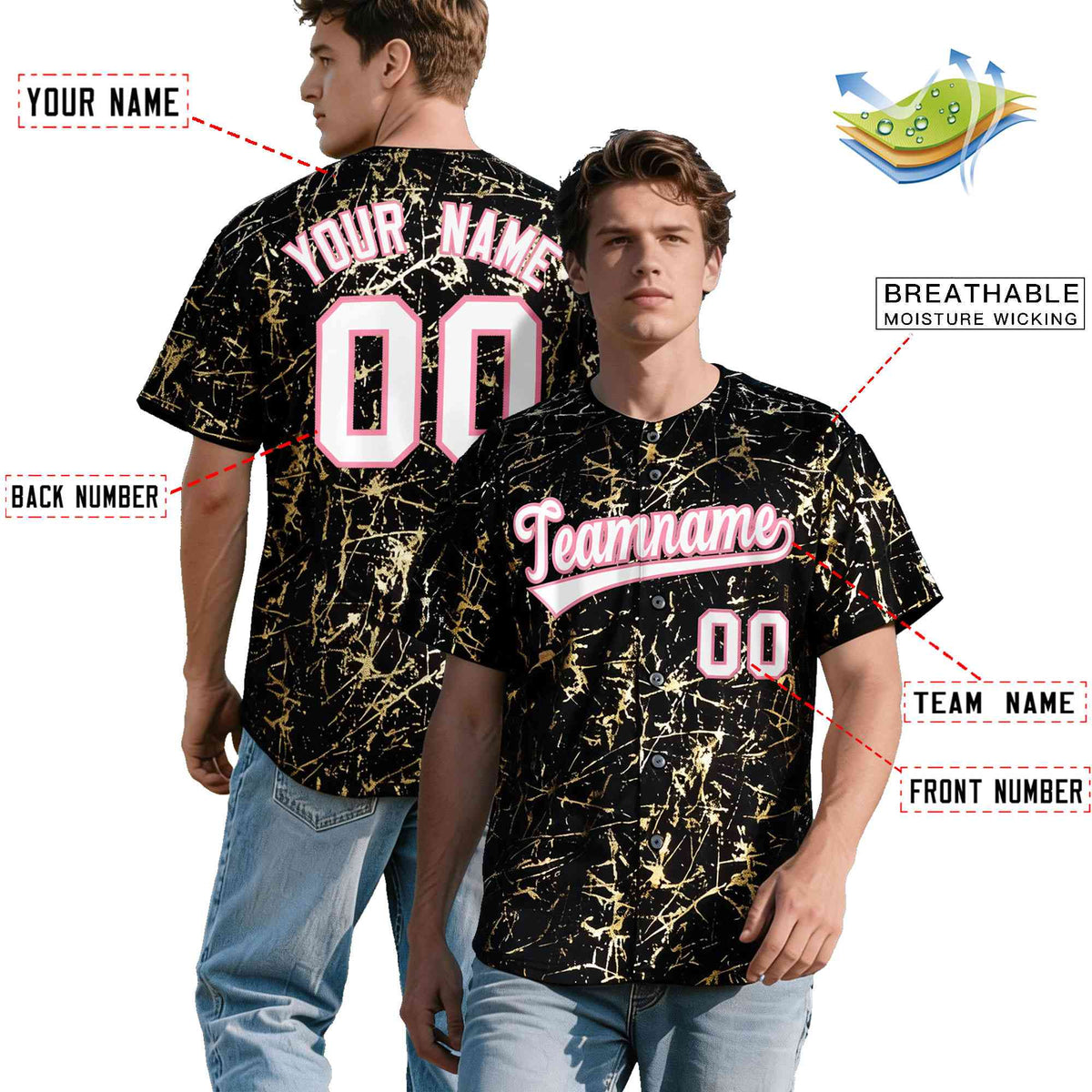 Custom Black White Black&Shiny Gold Cracked Foil Breathable Mesh Streetwear Baseball Jersey| KXKSHOP