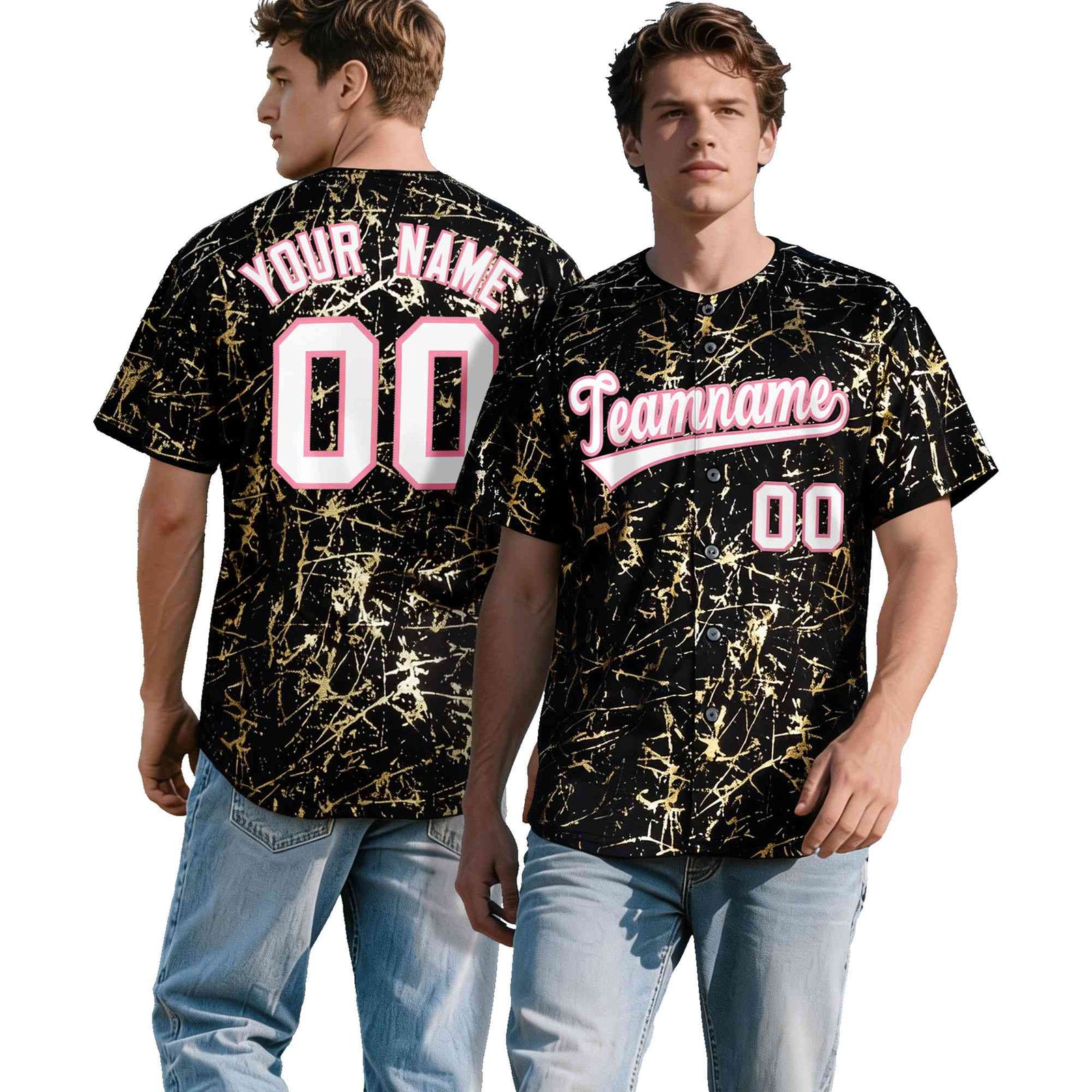 Custom Black White Black&Shiny Gold Cracked Foil Breathable Mesh Streetwear Baseball Jersey| KXKSHOP
