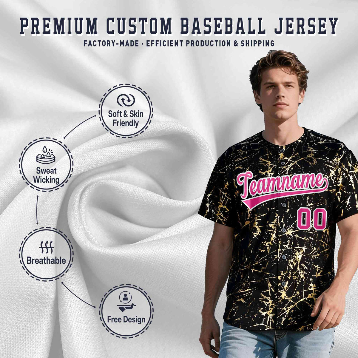 Custom Black Rose Red Shiny Gold Cracked Texture Baseball Jersey| KXKSHOP