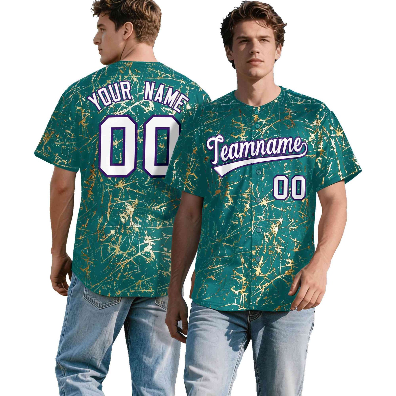 Custom Teal White Black&Shiny Gold Cracked Foil Breathable Mesh Streetwear Baseball Jersey| KXKSHOP